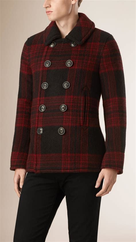 burberry london short pleated-back pea coat|Burberry check wool coats.